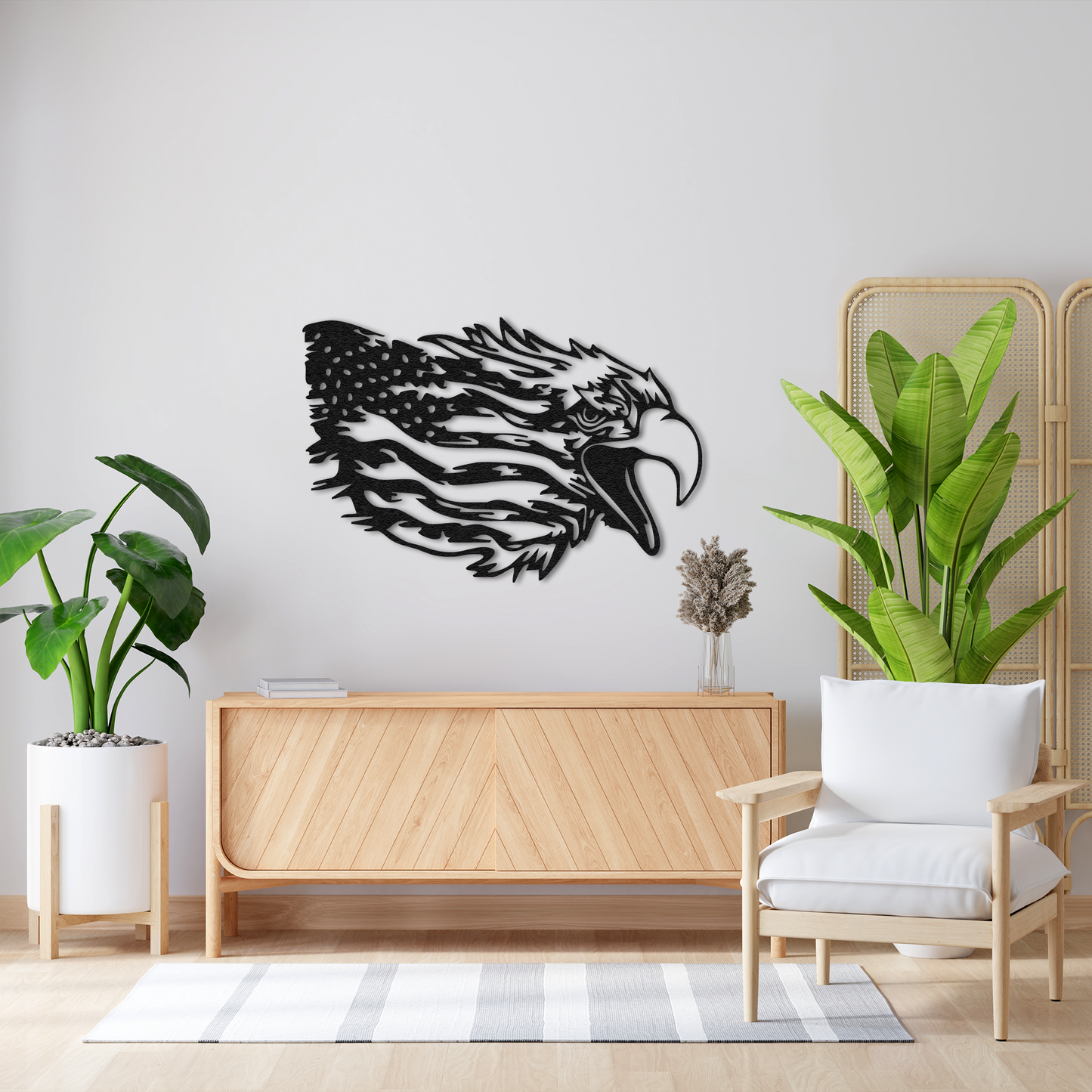 American Eagle Head Metal Wall Art – Patriotic USA Flag Decor
