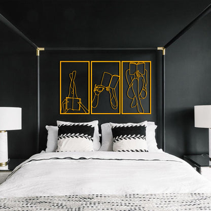Set of 3 Bookish Metal One Line Art, Woman Reading Book, Minimal Artwork, Feminine Art, Aesthetic Room Decor, Book Lover Art,Above Bed Decor