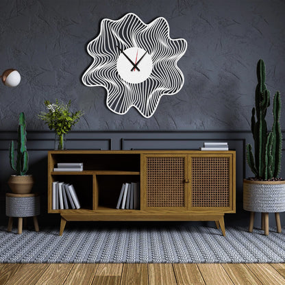 Wavy Black Large Metal Wall Clock, Modern Minimalist Wall Clock, Aesthetic Design, Wanduhr, Horloge Murale, Housewarming Gift, Silent Clock