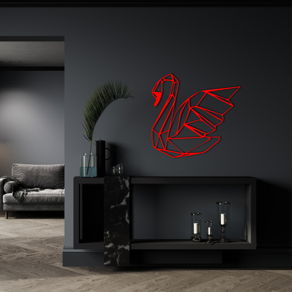 Abstract Swan Metal Wall Decor – Geometric Animal Art