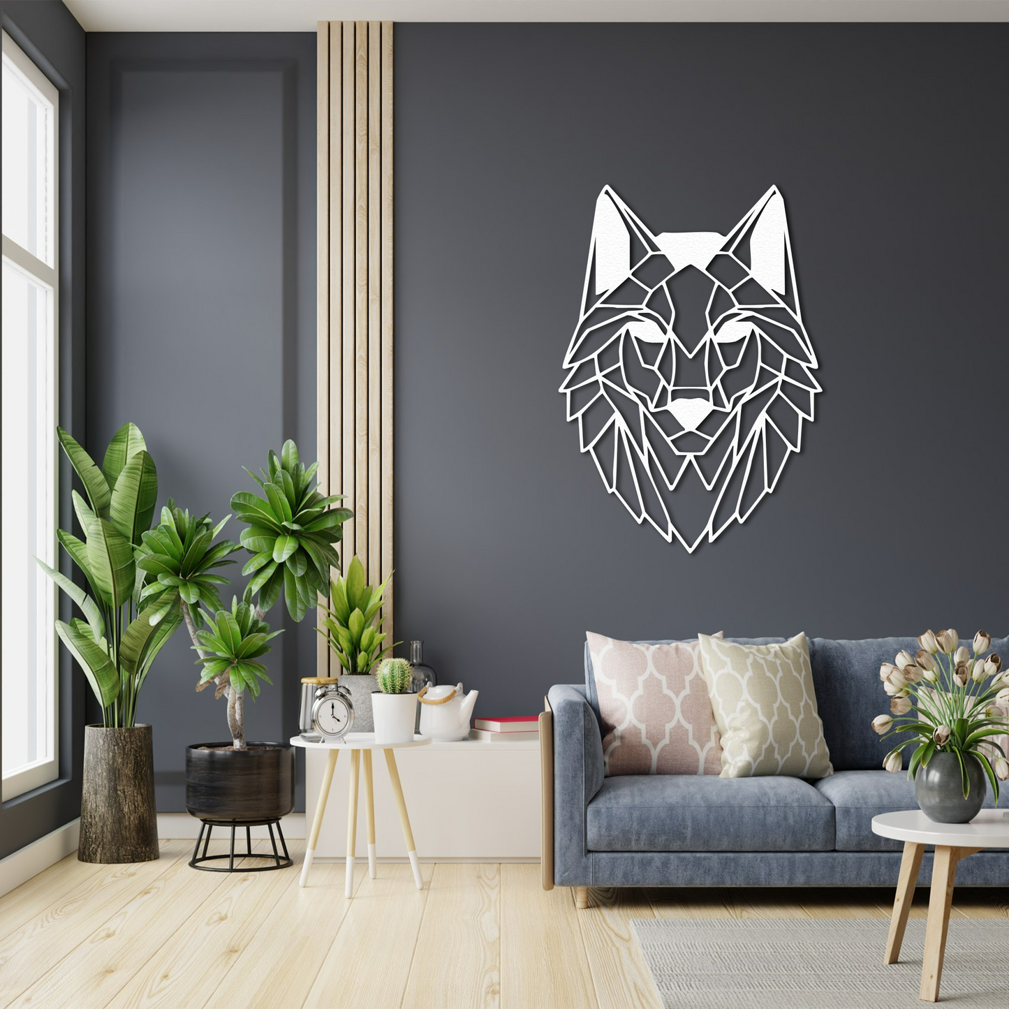 Abstract Wolf Head Metal Wall Decor – Geometric Wall Sculpture