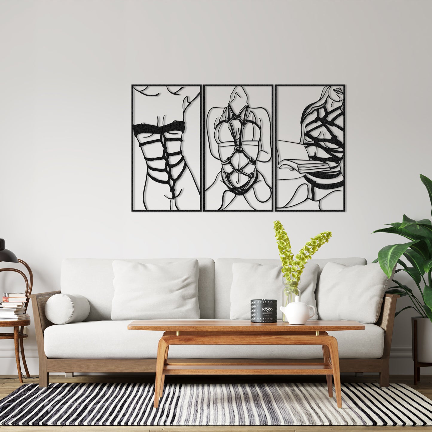 Set of 3 Bookish and Bondage Metal One Line Art, Woman Reading Book Sign, Minimal Artwork, Feminine BDSM Art, Aesthetic Nude Girl Room Decor