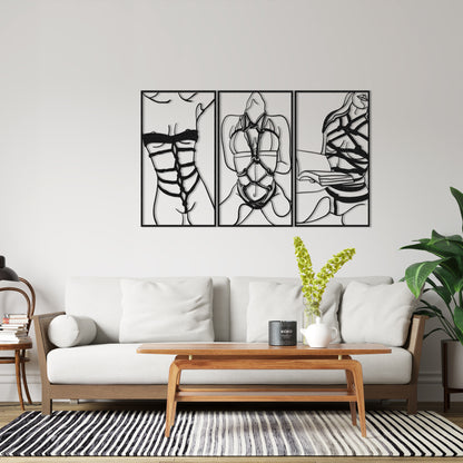 Set of 3 Bookish and Bondage Metal One Line Art, Woman Reading Book Sign, Minimal Artwork, Feminine BDSM Art, Aesthetic Nude Girl Room Decor