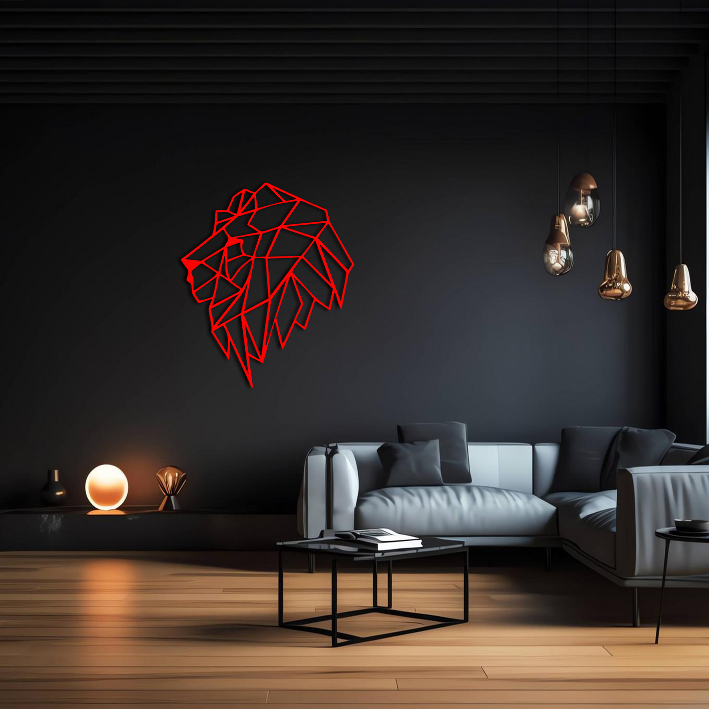 Abstract Geometric Lion Wall Decor – Metal Wall Art