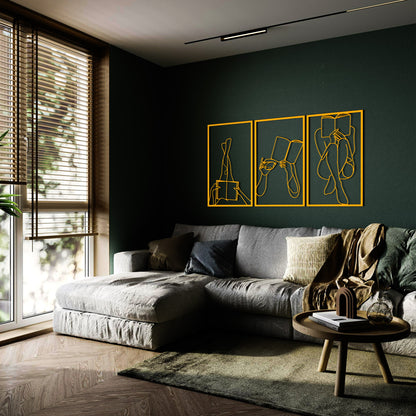 Set of 3 Bookish Metal One Line Art, Woman Reading Book, Minimal Artwork, Feminine Art, Aesthetic Room Decor, Book Lover Art,Above Bed Decor
