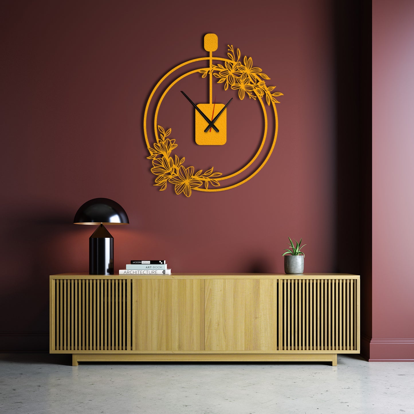 Poppy Flower Metal Wall Clock, Flower Art Design Wall Clock, Modern Minimalist Wall Clock,Silent Cute Wall Clock Gift,Large Livingroom Clock (Kopya)