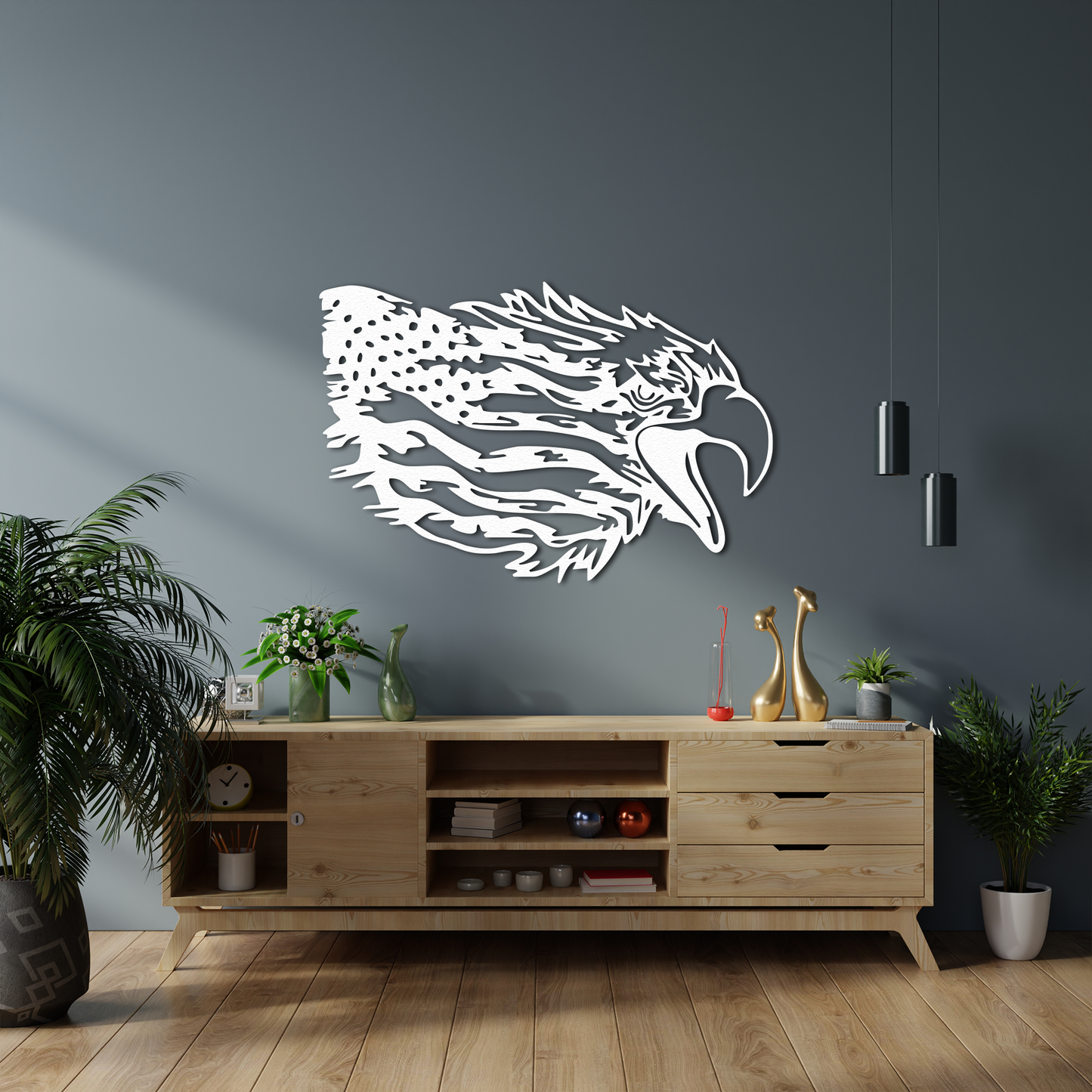 American Eagle Head Metal Wall Art – Patriotic USA Flag Decor