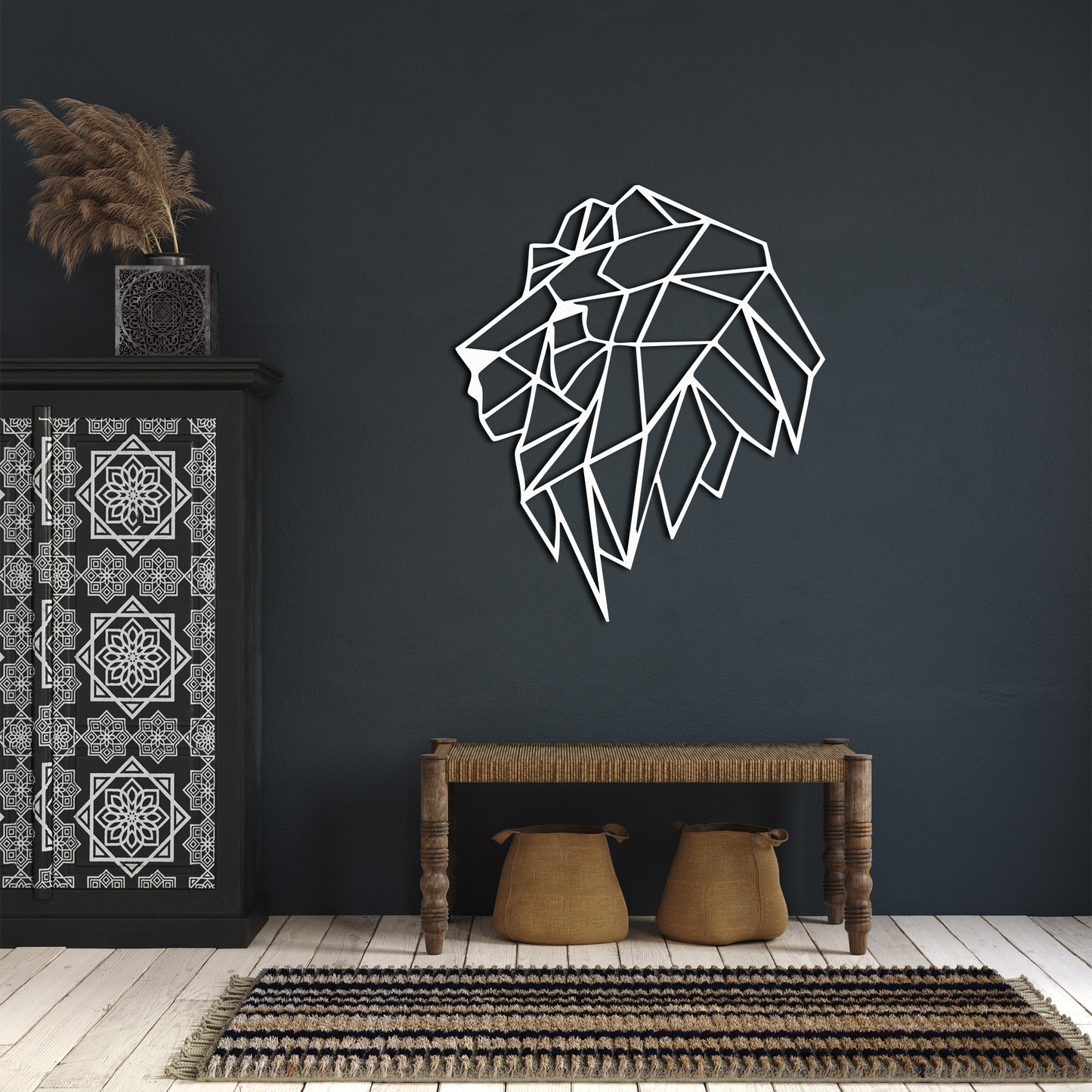 Abstract Geometric Lion Wall Decor – Metal Wall Art