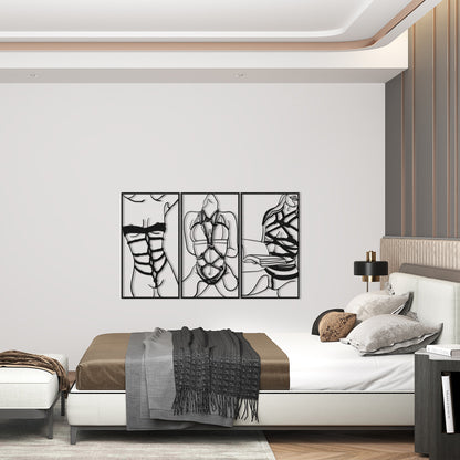 Set of 3 Bookish and Bondage Metal One Line Art, Woman Reading Book Sign, Minimal Artwork, Feminine BDSM Art, Aesthetic Nude Girl Room Decor