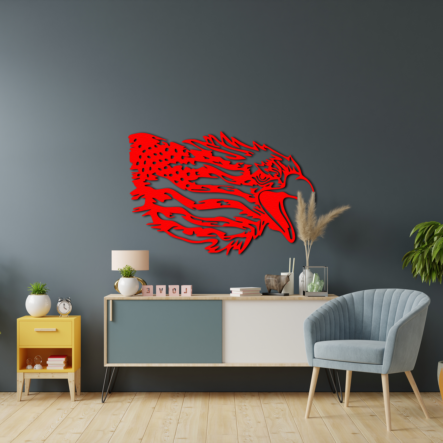 American Eagle Head Metal Wall Art – Patriotic USA Flag Decor
