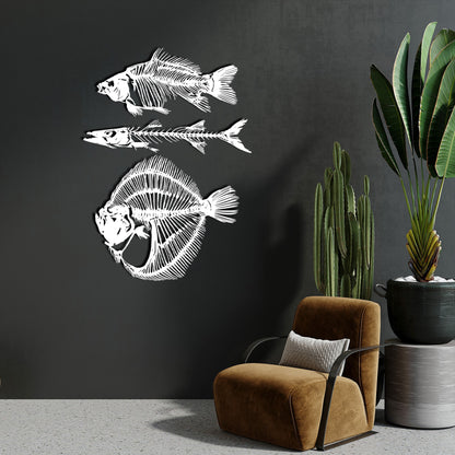 Fish Metal Wall Art Set of 3, Fishbones Wall Decor, School of Fish Decor, Fish Skeleton Decor, Bathroom Decor, Nautical Gift, Interior Decor