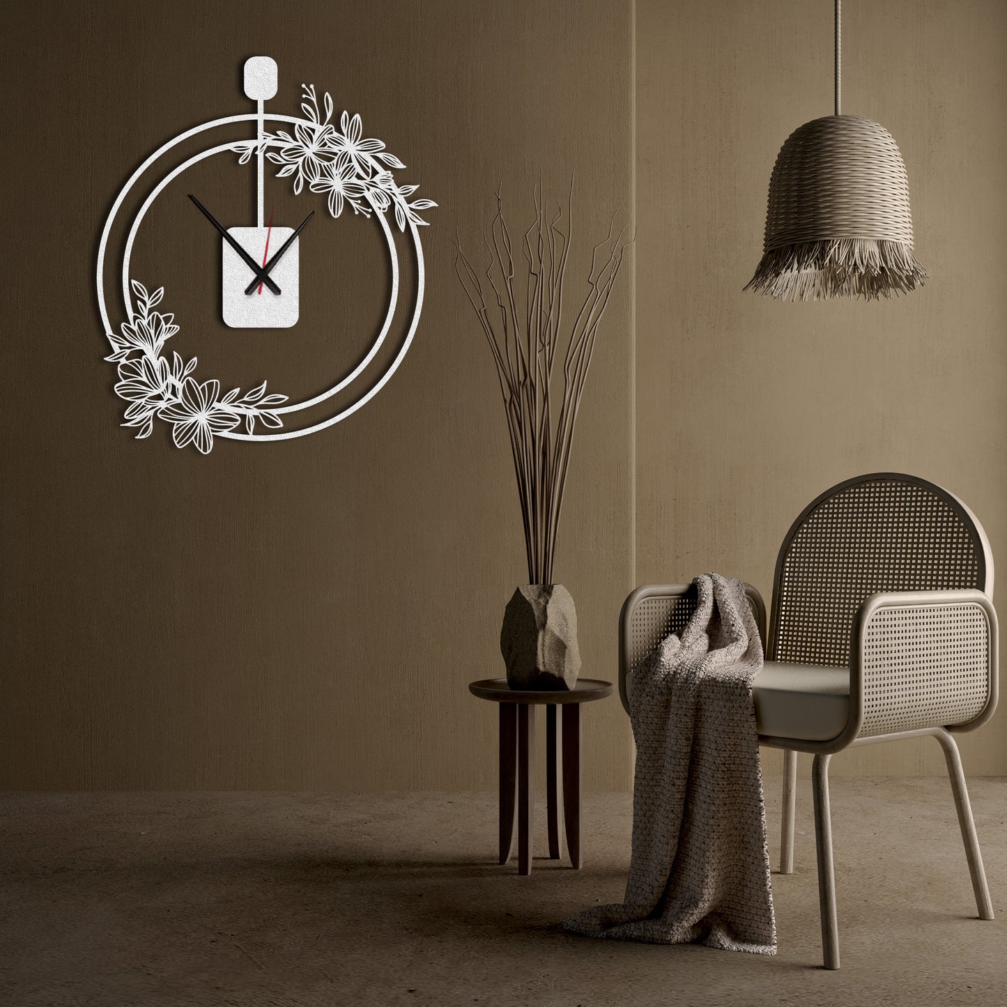 Poppy Flower Metal Wall Clock, Flower Art Design Wall Clock, Modern Minimalist Wall Clock,Silent Cute Wall Clock Gift,Large Livingroom Clock (Kopya)