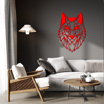 Abstract Wolf Head Metal Wall Decor – Geometric Wall Sculpture