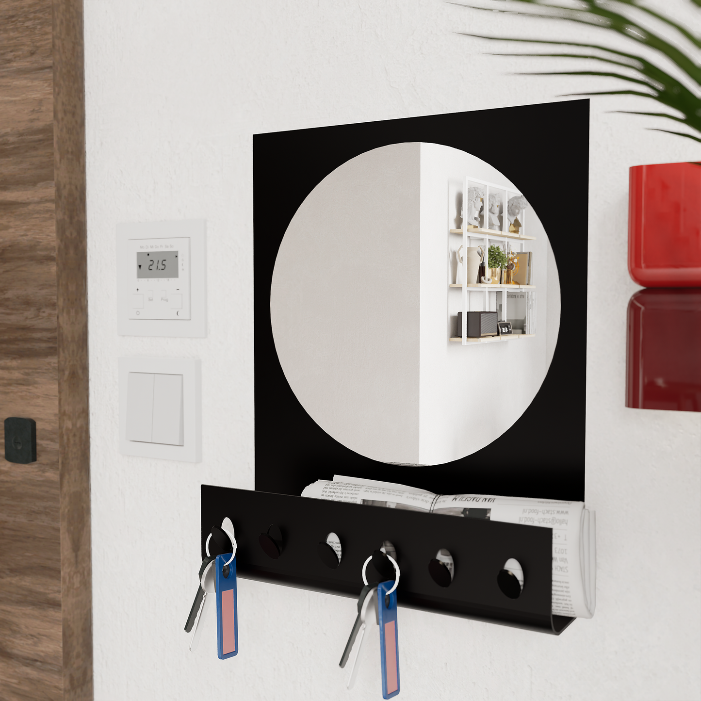 Minimalist Wall Mirror with Key Organizer