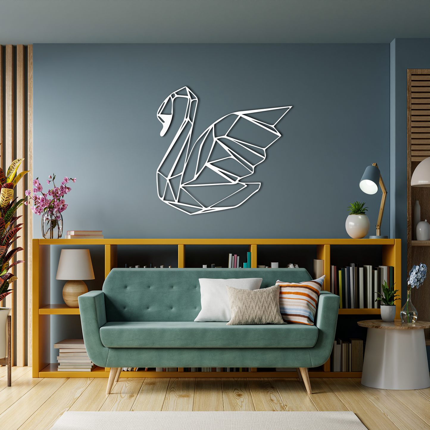 Abstract Swan Metal Wall Decor – Geometric Animal Art