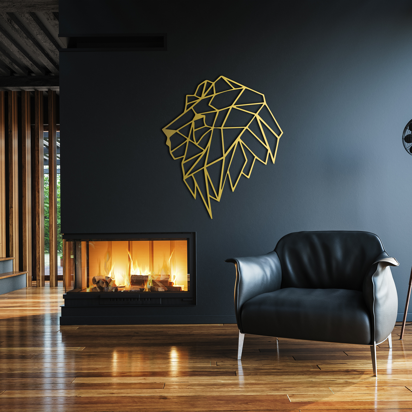 Abstract Geometric Lion Wall Decor – Metal Wall Art