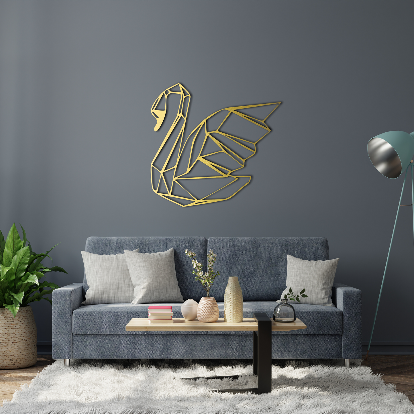 Abstract Swan Metal Wall Decor – Geometric Animal Art