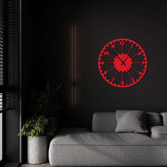 GearTime, Modern Wall Clock, Industrial Style Wall Clock, Minimalist Red Wall Clock 