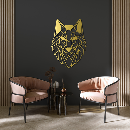 Abstract Wolf Head Metal Wall Decor – Geometric Wall Sculpture