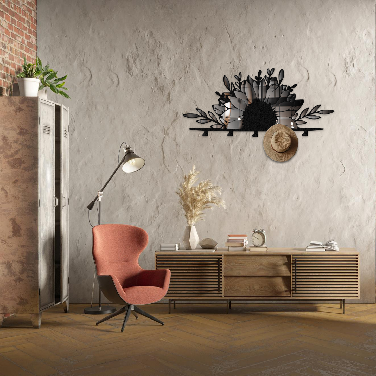 Sunflower Branch Metal Wall Hook
