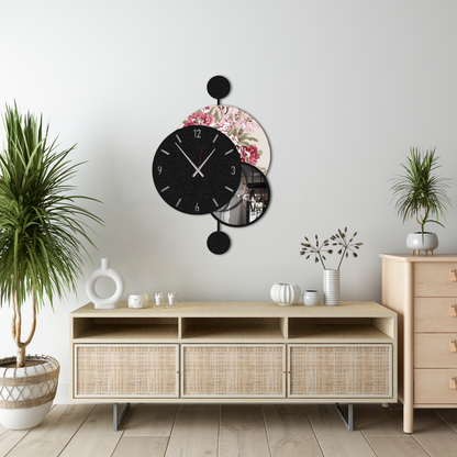 Modern Floral Mirror Wall Clock – Decorative Round Silent Clock for Living Room & Bedroom