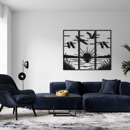 Sunset Metal Wall Art with Birds