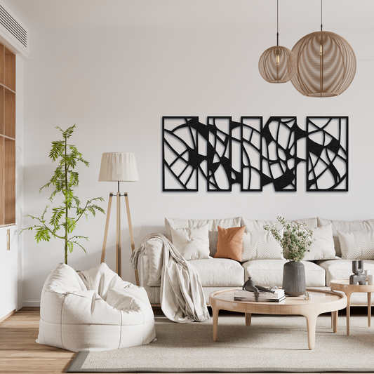 Large Abstract Geometric Metal Wall Art – Modern Black Multi Panel Decorative Wall Decor