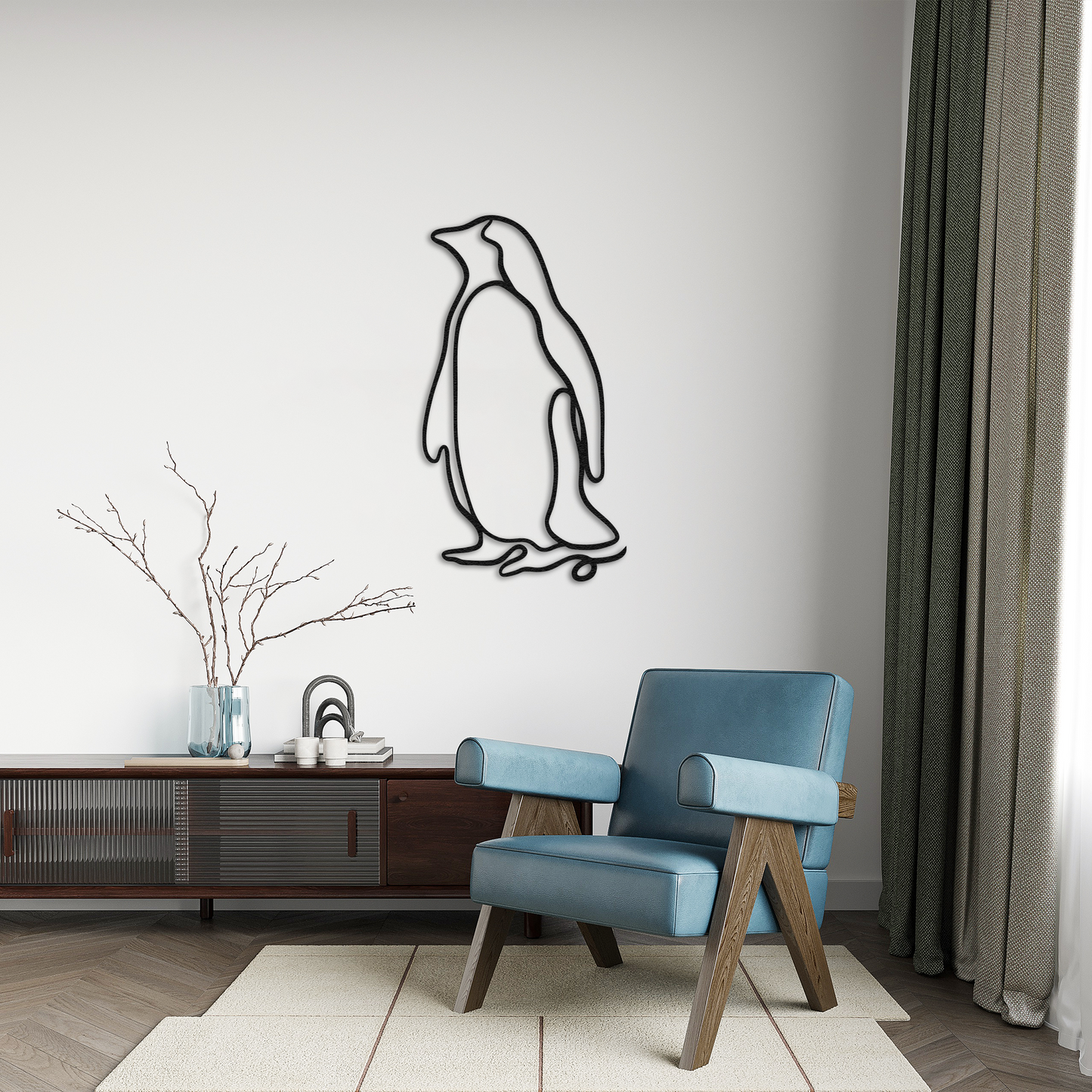 Penguin Line Art Metal Wall Decor