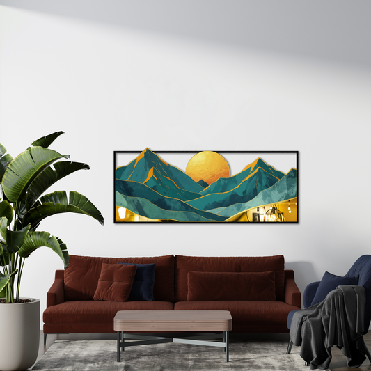 Modern-Mountain-Sunset-Wall-Art-Teal-and-Gold-Landscape-Metal-Wall-Decor