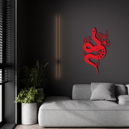 Black Snake Metal Wall Art – Floral Serpent Home Decor for Modern Interiors