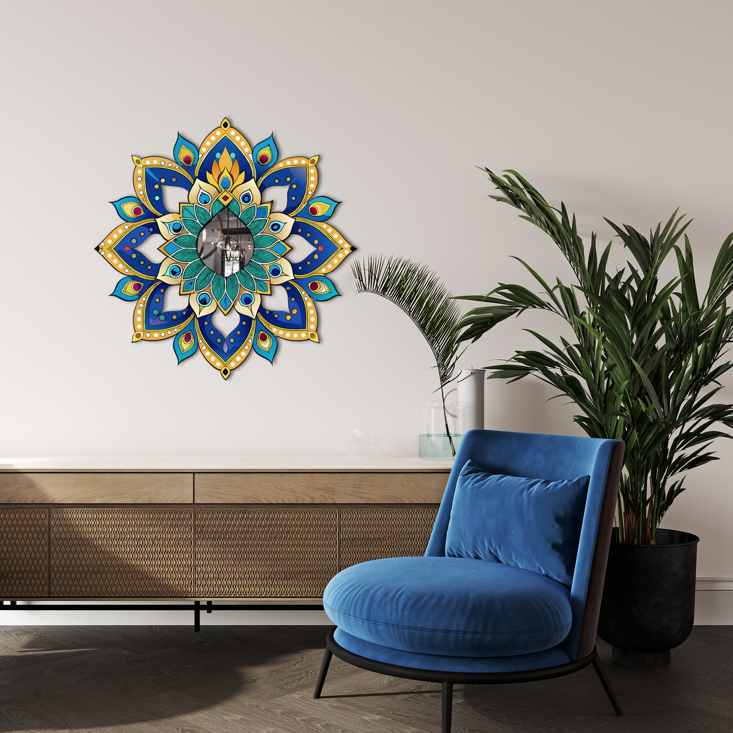 Boho Chic Mandala Mirror Wall Art – Geometric Metal Design